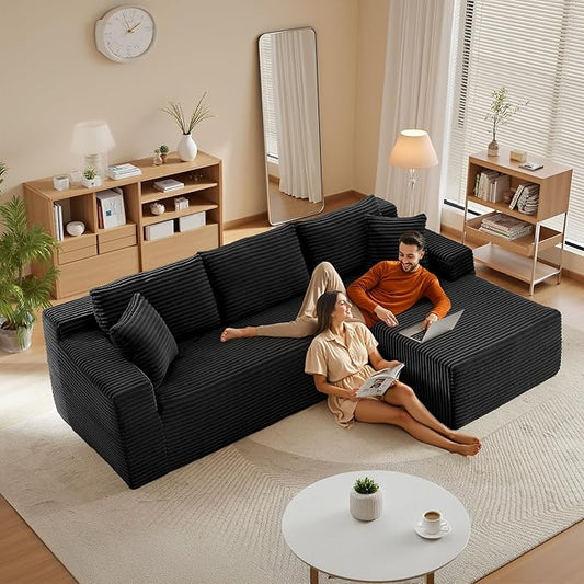 105''Sectional Cloud Couch with L Shaped Chaise,Modern Modular Sectional Sofa,Comfy Sectional Couches for Living Room,Bedroom,Apartment (Black, Right Facing Chaise)