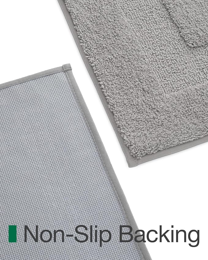 LUMI Ultra Soft Bathroom Rugs Non Slip with Rubber Backing, Absorbent Washable Bath Mat Quick Dry, Upgraded Premium Microfiber Plush Carpet for Bathtub and Shower Floor, Grey,24x60