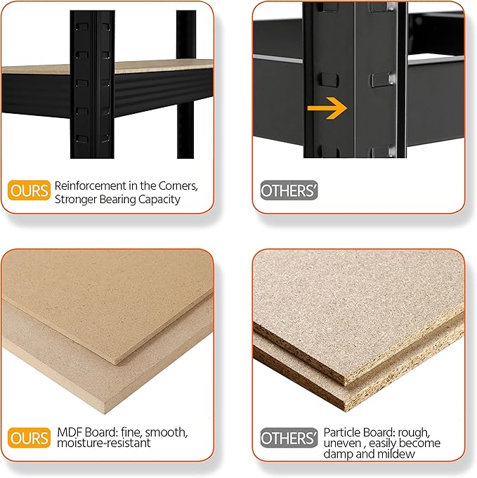 Yaheetech Standing Shelf Units, 5 Tier Storage Shelf, Heavy Duty Shelving, Adjustable Garage Shelves, Utility Rack Shelf Unit, Basement Warehouse Shed, 35.5″W× 12″D × 71″H - Black