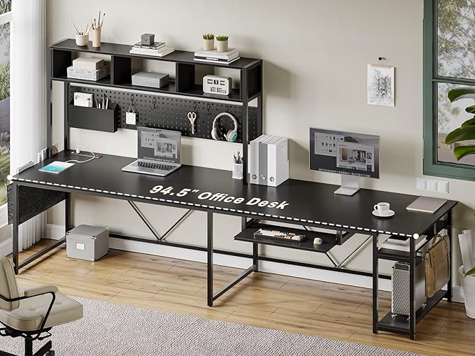 SEDETA L Shaped Gaming Desk, Reversible Computer Desk with Power Outlet and Pegboard, Gaming Desk with Led Lights, Keyboard Tray and Storage Bag for Home Office, Black