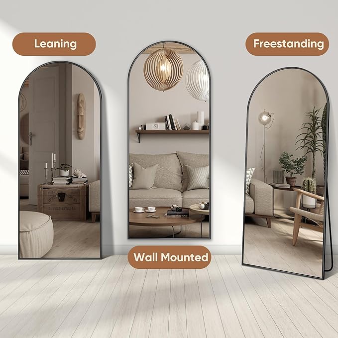 Full Length Mirror, 59"x18" Oversized Arched Mirror Large Standing Mirror, Tall Mirror Body Floor Mirror Wall Mirror Hanging Mirror for Bedroom Living Room Aluminum Frame,Black