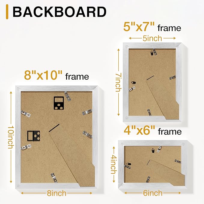 Vittanly Picture Frames Set of 10, Picture Frames Collage Wall Decor with Two 8x10, Four 5x7, and Four 4x6 Photo Frames, Gallery Wall Frame Set for Wall or Tabletop Display, Silver
