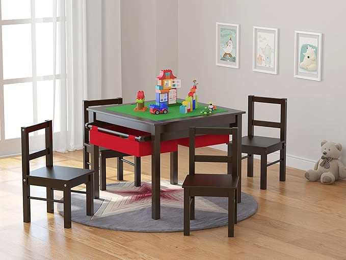 UTEX Child's Wooden Chair Pair for Play or Activity, Set of 2, Espresso …