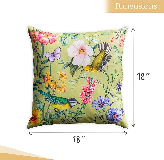 Maison d' Hermine Decorative Pillow Covers 18 x 18 Inch Square 100% Cotton Throw Pillow Covers with Invisible Zipper for Living Room Couch, Chair, Sofas, Bedroom, Home (Hesperides - Oiseaux)