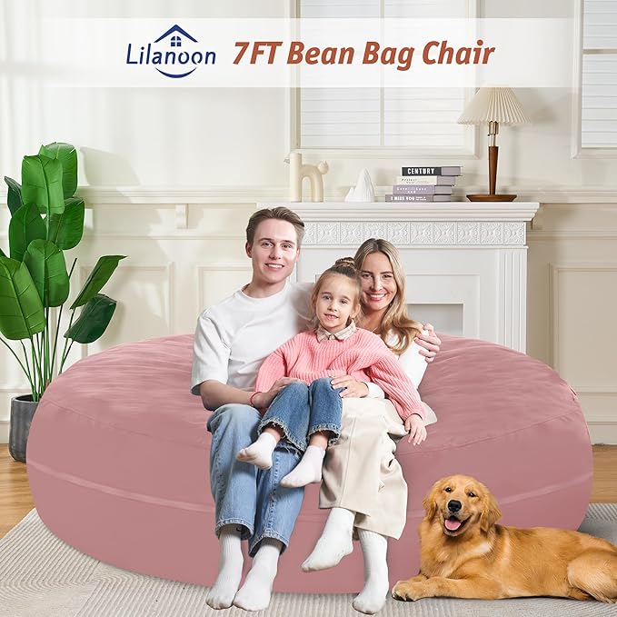 7FT Bean Bag Chair with Ultra Soft Velvet Cover Bean Bag Sofa with Memory Foam Bean Bag Chairs with Large Size Lazy Sofa for Dorm Office Living Room Bedroom Dusty Pink 7'
