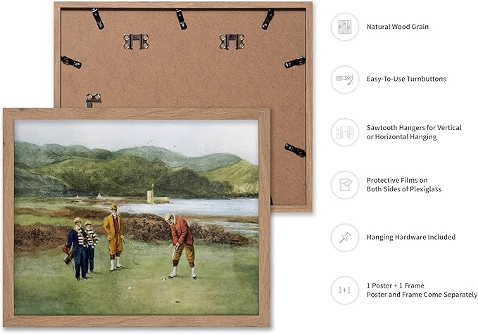 Poster Master The Putting Green Painting Poster - Golf Course Print - Golf Art - River Art - Sports Art - Landscape Art - Father's Day Art - Great Office or Living Room Decor, 8x10 Beige Framed