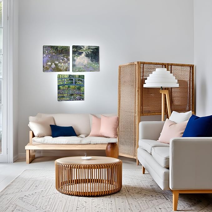 Innopics Lily Pond Canvas Wall Art Impressionist Painting Picture Natural Beauty Artwork Green Garden Classic Decoration for Bedroom Bathroom 12" x 12" x 3PCS