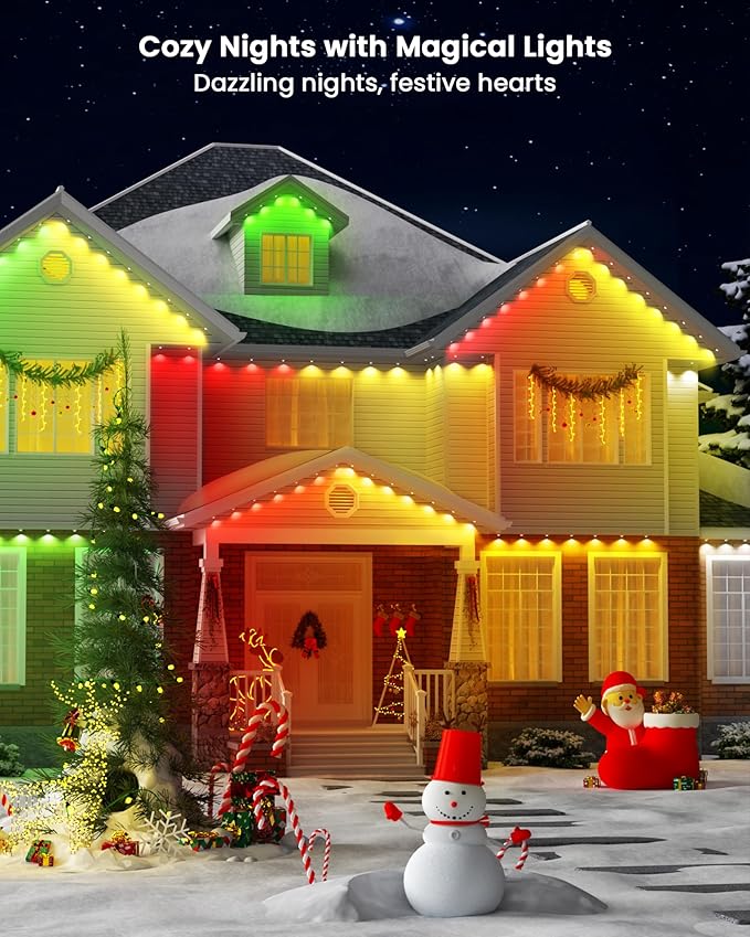 Gefolly Permanent Outdoor Lights Pro, 200ft with 120 RGBW Double-LED Light 111 Scene Modes for Daily, Halloween, Christmas, IP67 Waterproof for Outdoor Decor, Works with Alexa, Google Assistant, White