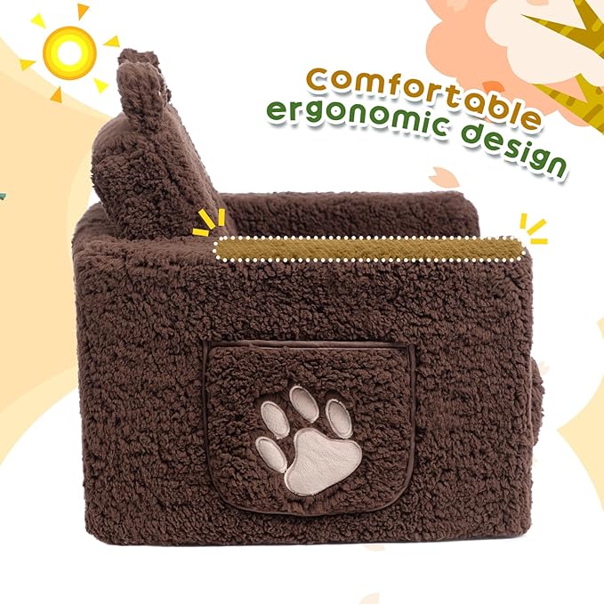 ALIMORDEN Fold Out Toddler Couch, Comfy 2-in-1 Cuddly Sherpa Bear Chair for Kids, Convertible Sofa to Lounger, Kids Cozy Corner Play Couch for Boys and Girls, Chocolate