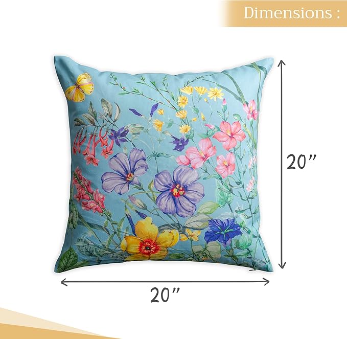 Maison d' Hermine Decorative Pillow Covers 20x20 Inch Square 100% Cotton Throw Pillow Covers with Invisible Zipper Cushion Case for Living Room Couch, Chair, Sofas, Bedroom, Home (Hesperides - Fleur)