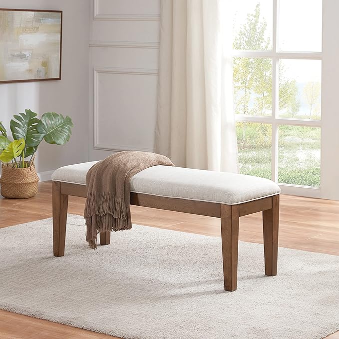 HUIMO Upholstered Entryway Bench for Bedroom for End of Bed, Dining Bench with Padded Seat for Kitchen, Living Room, Fabric Solid Wood (Beige)