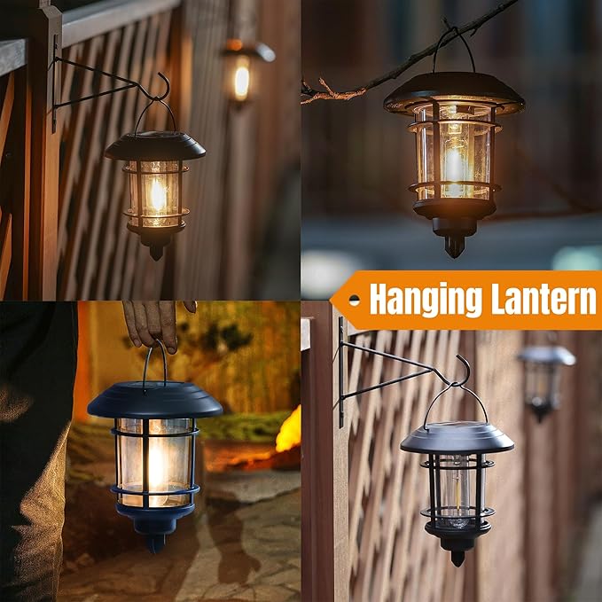 Dynaming 6 Pack Dual Use Solar Path Lights Outdoor, Hanging Lantern Solar Garden Lights with Edison Bulb, Landscape Lighting, Waterproof & Auto On/Off for Patio Pathway Walkway Driveway, Warm White