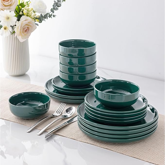 AmorArc Ceramic Dinnerware Sets for 6,Porcelain Plates and Bowls Sets, Scratch Resistant Dishes Set, Dishwasher & Microwave & Oven Safe Dishes Set,White Dishware Service for 6-18 pcs