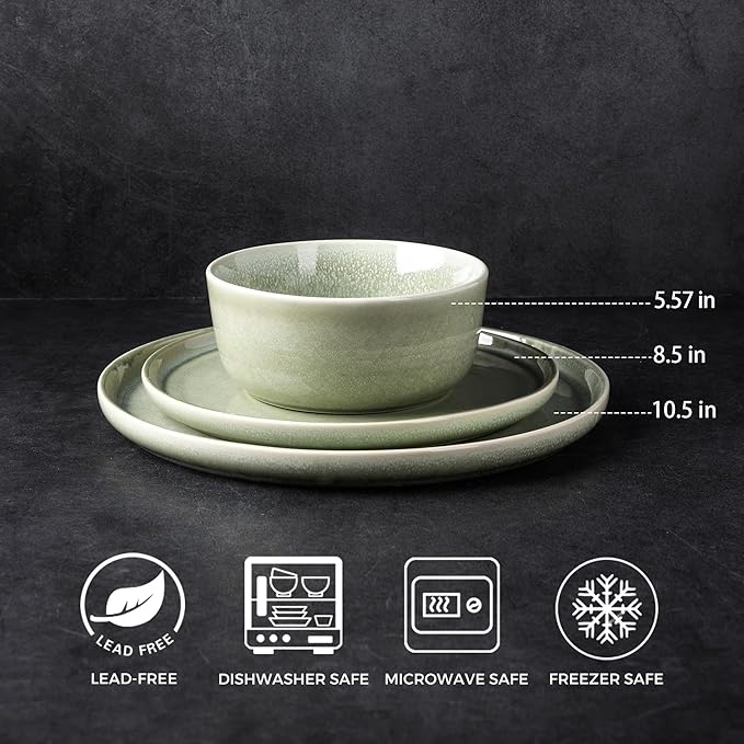 AmorArc Stoneware Dinnerware Sets,Round Reactive Glaze Ceramic Plates and Bowls Set,Highly Scratch Resistant | Dishwasher & Microwave Safe Dishes,Service for 6 (18pc)
