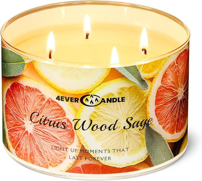 Soy Wax Blend Candle for Home, 4-Wick Candles in Citrus Wood Sage, Aromatherapy Candles Gift for Parties, Relaxing, Over 50 Hours of Burn Time, 18oz