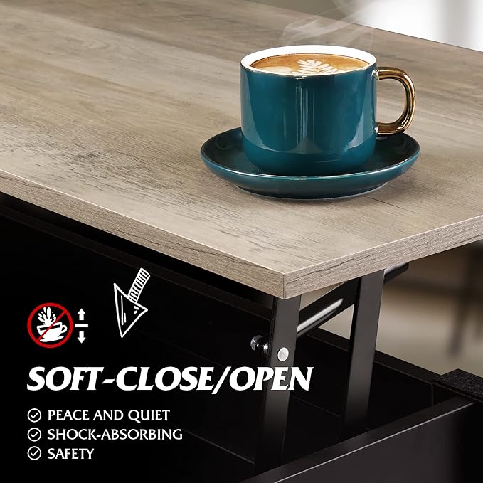 WLIVE Coffee Table, 39" Lift Top Coffee Table with Hidden Compartment and Storage Shelf for Living Room,Greige