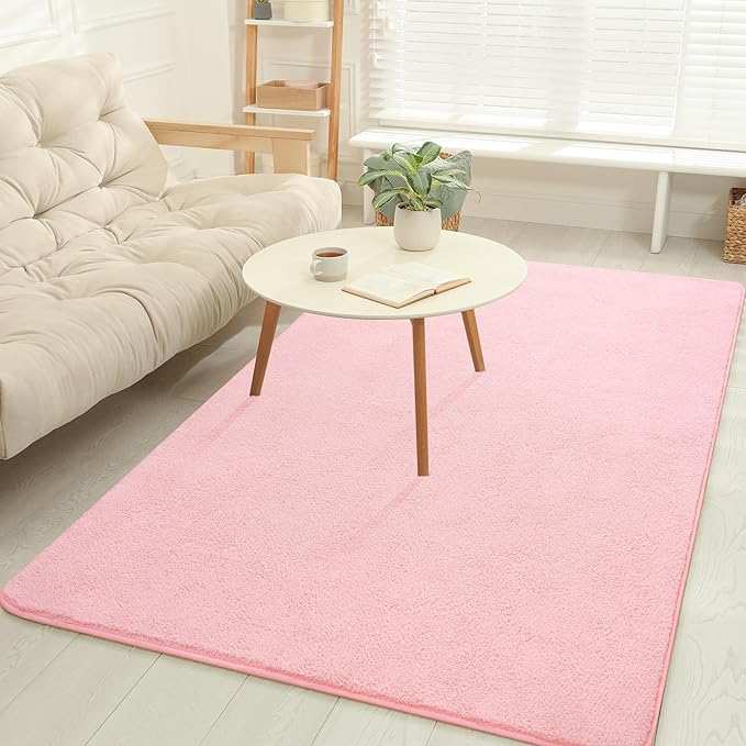 Soft Rugs for Living Room 4x6 Pink, Minimalist Area Rug for Bedroom Nursery Dining Table Dorm, Throw Rugs for Girls Kids Room Indoor Floor Carpets