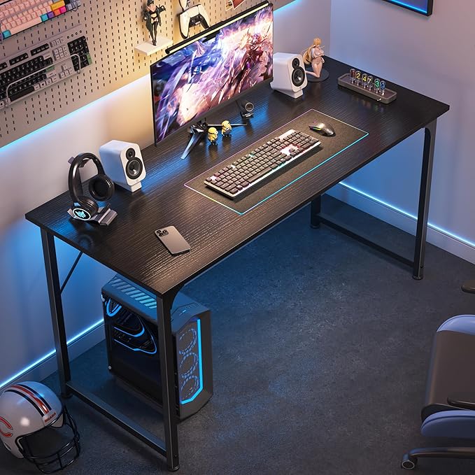 Huuger 48 Inch Office & Gaming Desk with Storage, Modern Simple Design, Large Legroom, Black Metal Frame