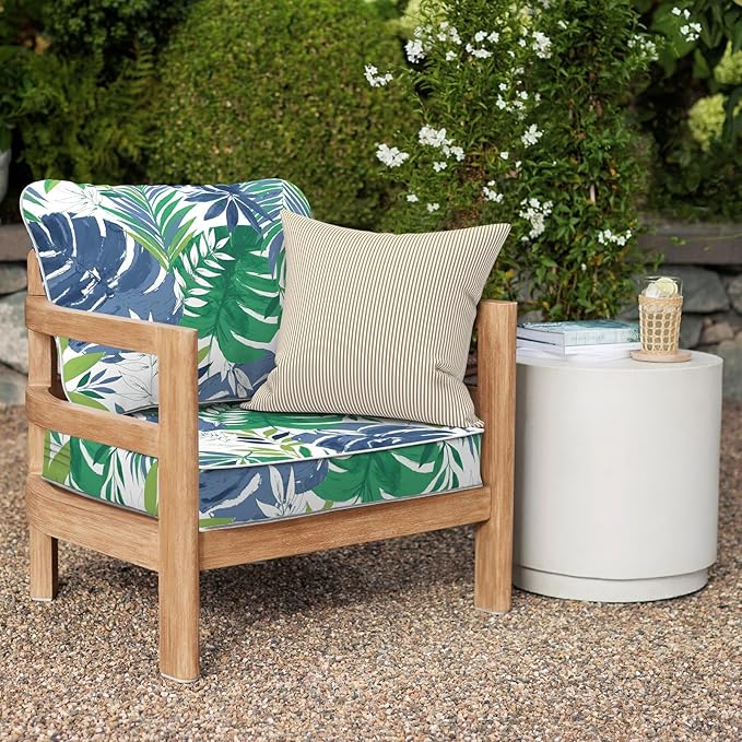 Outdoor Deep Seat Cushions Set 24 x 24 Inch for Patio Furniture,Water Resistant Chair Cushions Replacement Includes Seat Cushion & Back Pillow for Couch, Wicker Chair - Islamorada Blue Green