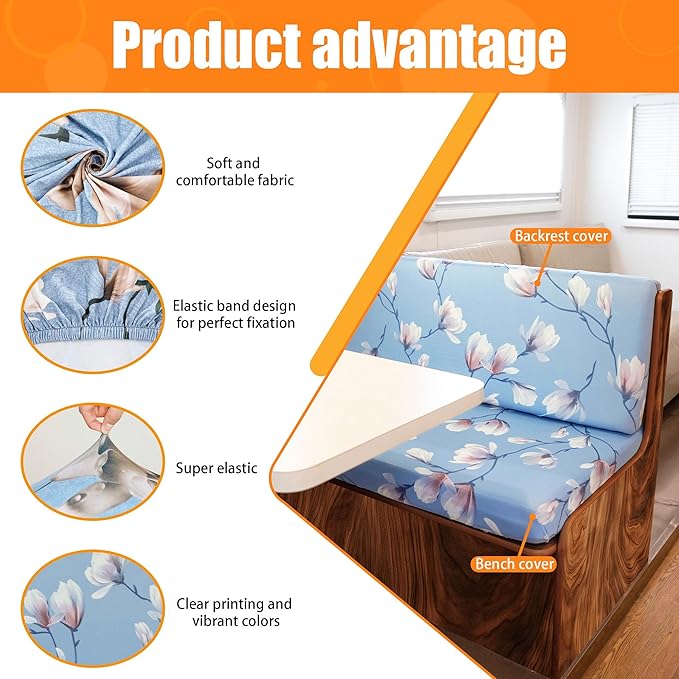 RV Dinette Cushion Covers - Stretchable Camper Cushion Slipcovers, 2 Backrest & 2 Bench Covers (Blossom)