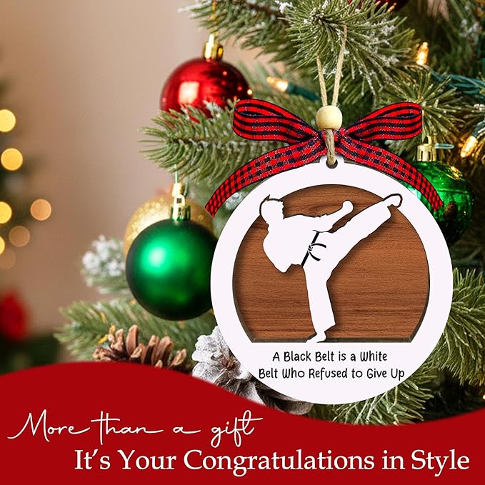 Karate Christmas Ornament 2025 - Black Belt 2 Layer Wooden Christmas Ornament - Karate Gifts for Men Woman - Martial Arts Gifts for Boys, Girls, Instructor - Martial Arts Christmas Tree Hanging Decor