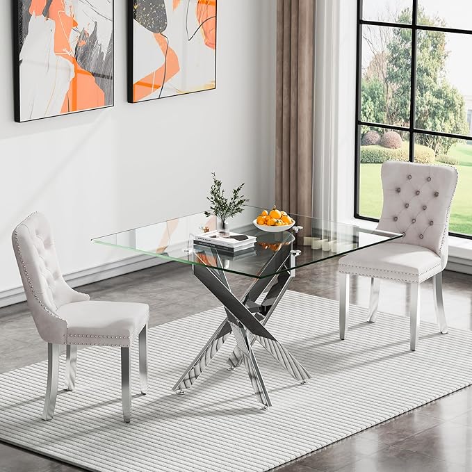 Square Glass Dining Table with Tempered Glass Top and Metal Legs - Modern Style for Home, Kitchen, Dining Room