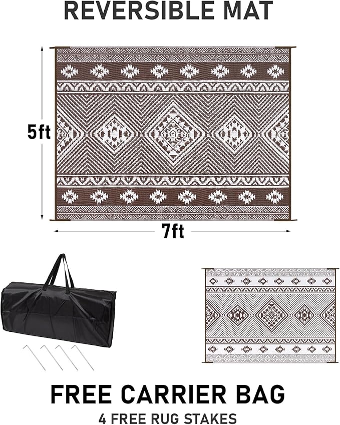 HiiARug Outdoor Rug for Patios Clearance 5'x7' Outdoor Plastic Straw Rug Waterproof Patio Camping Rug Reversible RV Mat Outdoor Area Rugs for Outdoors, RV, Patio, Backyard, Deck, Camping