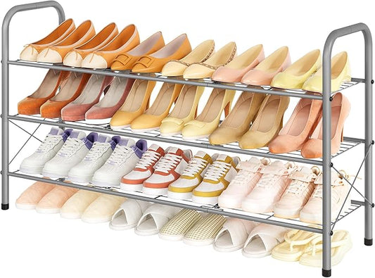 Hoctieon 3 Tier Mesh Style Shoe Rack, Entryway Shoe Shelf, Shoe Storage Organizer, Shoe Rack for Closet, Space Save for Bathroom, Garage, Hallway, Bedroom, Living Room, Grey