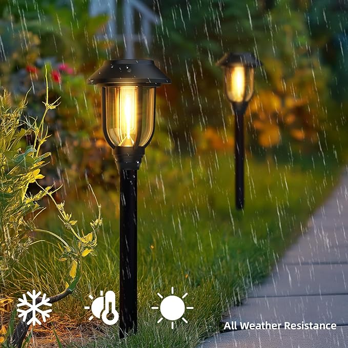 12 Pack Solar Lights Outdoor, Solar Pathway Lights Waterproof Auto On/Off Powered, Warm White Landscape Lighting for Path, Yard, Walkway, Driveway, Garden 3000K