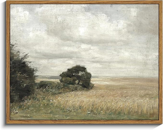 InSimSea Framed Canvas Wall Art Vintage Decor, Landscape Wall Art Prints, Vast Field under Cloudy Sky Wall Decoration, Mid Century Modern Decor, Rustic Farmhouse Bedroom, Retro Room, 11"x14"