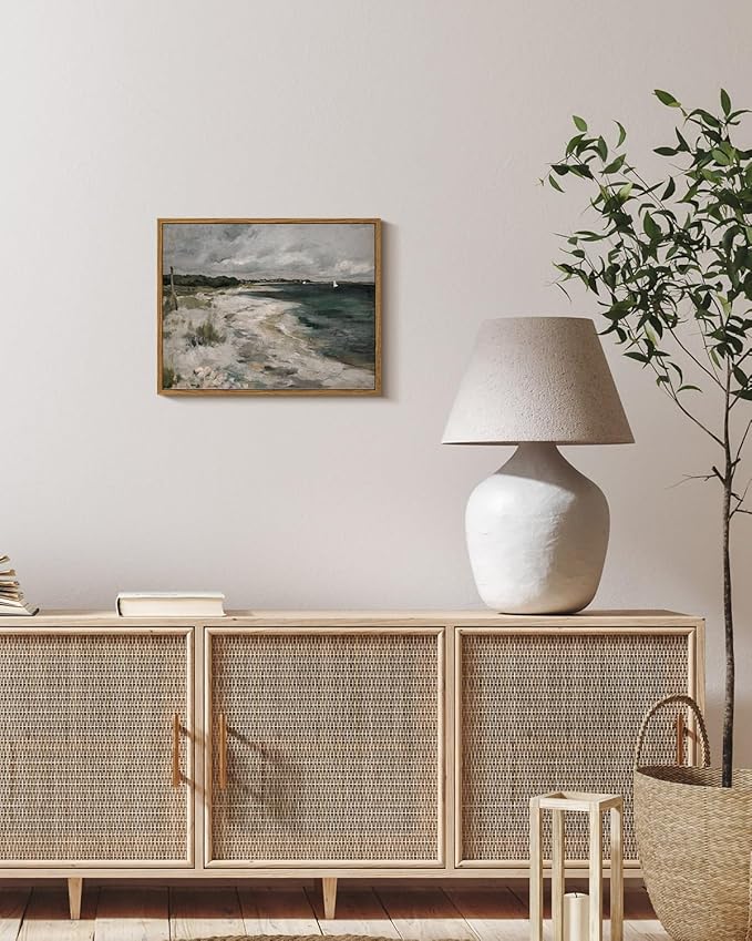 InSimSea Framed Canvas Wall Art Vintage Decor, Rustic Coastal Wall Art for Living Room, Storm Clouds Seaside Oil Painting Pictures for Bathroom Decor, Country Wall Art for Dining Room, 11"x14"