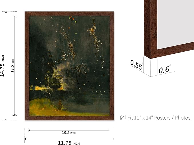 Poster Master Vintage Nocturne in Black and Gold Painting Poster - Retro The Falling Rocket Print - Abstract Art - Moody Art - Landscape Art - Office or Living Room Decor, 11x14 Brown Framed