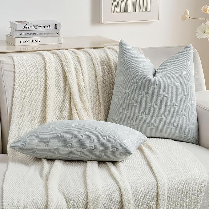 FUTEI Light Grey Chenille Decorative Throw Pillow Covers 20x20 Inch Set of 2,Soft Cozy Striped Geometric Patterns Cushion Case,Modern Home Decor for Couch Bed Living Room