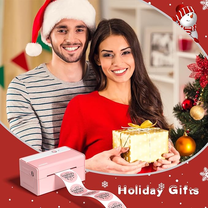 JADENS Bluetooth Thermal Label Printer -Wireless Shipping Label Printer for Small Business & Package, USPS, Etsy, Amazon, Compatible with iPhone, iPad, Mac, Windows, Android, 4x6, Label Maker, Pink