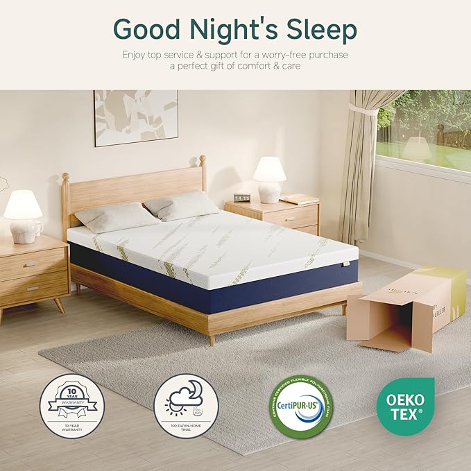 10 Inch Twin Mattress, Gel Memory Foam Bed in a Box, Medium Firm, CertiPUR-US Certified, Pressure Relief, Comfortable Sleep for Kids, Adults, Guest Rooms