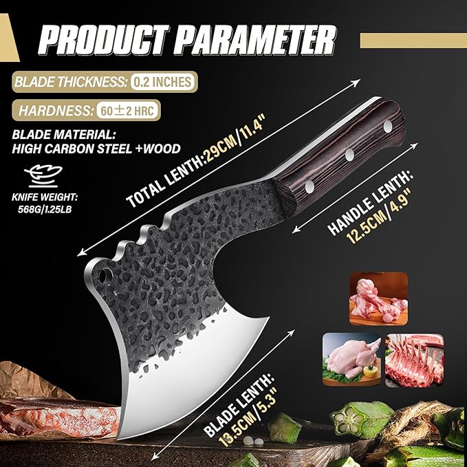Dream Reach Meat Cleaver Heavy Duty Bone Chopper High Carbon Bone Cutting Knife Hand Forged Butcher Knife with Cover for Kitchen Outdoor BBQ