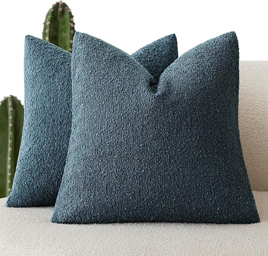 Foindtower Pack of 2 Textured Boucle Throw Pillow Covers Accent Solid Pillow Cases Cozy Soft Decorative Couch Cushion Case for Chair Sofa Bedroom Living Room Home Decor 18x18 Inch Dark Blue