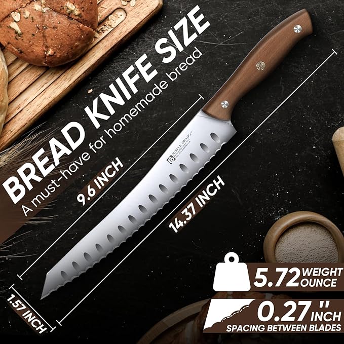 Purple Dragon Bread Knife, Serrated Knives for Homemade Bread Sourdough, German High Carbon Steel Cake Knife and Fruits Cutting, Gift Box, Anniversary Idea Gift for Father Dad - Pointed