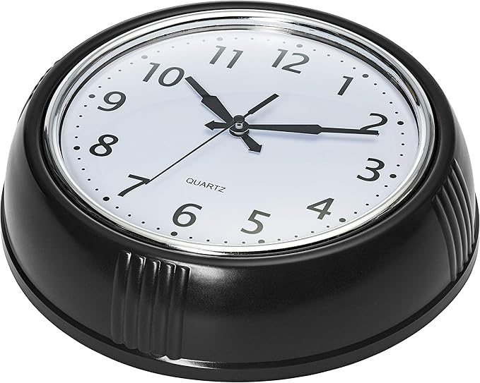 Bernhard Products Black Wall Clock Retro Silent Non Ticking 12 Inch Round Battery Operated Quality Quartz Easy to Read for Home Kitchen Office Classroom School Clocks Sweep Movement Vintage Décor