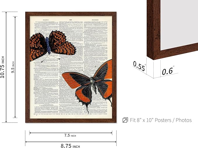 Poster Master Dictionary Art Poster - Butterflies Print - Moth Art - Butterfly Art - Insect Art - Gift for Men, Women & Animal Lover - Chic Decor for Living Room or Bedroom, 8x10 Brown Framed