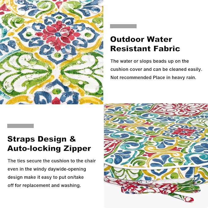 Set of 2 Outdoor Chair Cushions 19"x19"x2",Water Repellent Dining Seat Cushion with Ties and Removable Covers, Chair Cushions for Indoor and Patio Furniture, Damask Red