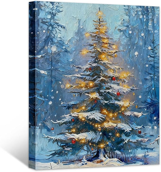 Framed Christmas Pictures Wall Decor,Vintage Pine Tree Prints,Winter Christmas Canvas Wall Art Decoration for Bedroom Bathroom Living Room Rustic Xmas Holiday Gifts (Christmas Tree 1, 11'' X 14'')