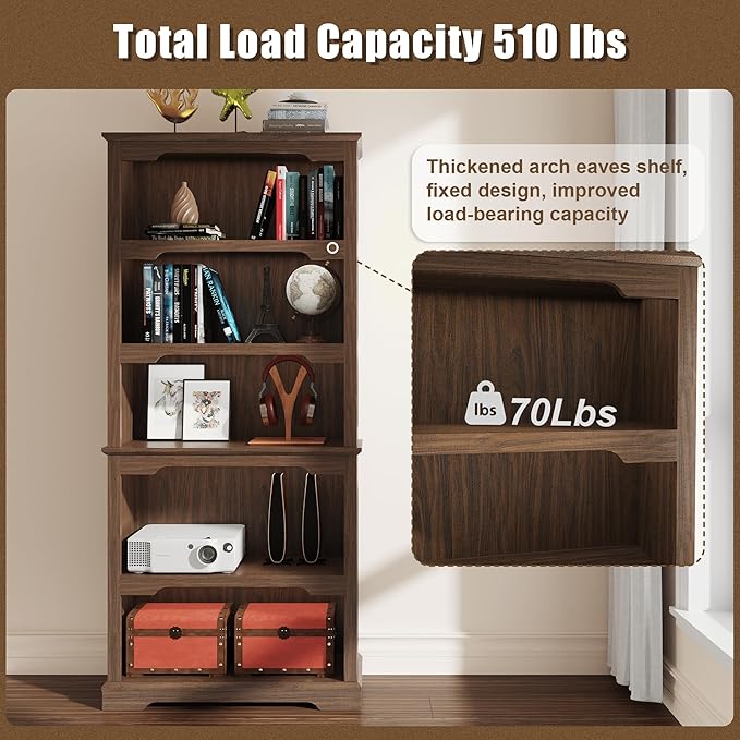 Tall Bookcase, 70 inch Height, 5-Tier Open Storage Shelf, 31.5 in Wide Standing Bookshelves for Home, Office, Bedroom, School, Library, 31.5W * 11.81D *70H (Walnut, Open Storage)
