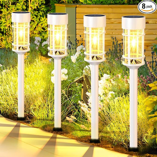8 Pack Solar Pathway Lights, LED Solar Lights Outdoor Waterproof, White Outdoor Garden Landscape Lighting for Yard, Walkway, Driveway Path