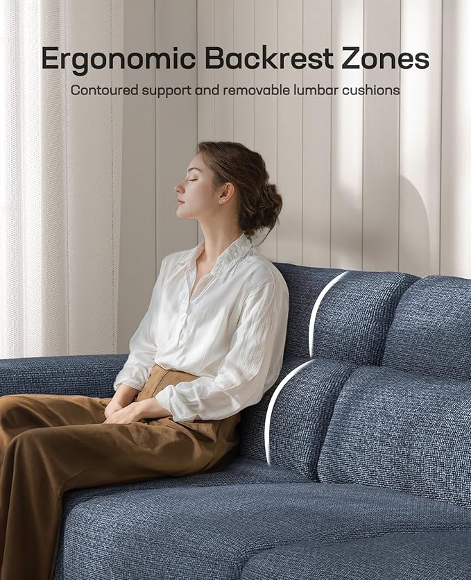 Marsail 65" Sofa Couch, 2-Seater Couches with Wide Armrests & Deep Cushions, Modern Linen Fabric Sofas for Living Room, Comfy Upholstered Couch with Removable Washable Covers, Blue