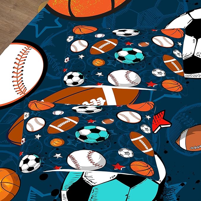 Tailor Shop Sports Boys Comforter Sets King Size,Sports Bedding Sets for Boys Kids Teens Football Basketball Baseball Ball with 2 Pillowcase……