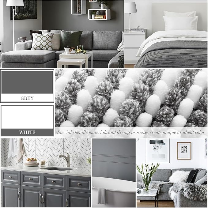 BSICPRO Bathroom Rugs and Mats Sets, 2 Piece Thick Absorbent Chenille Bath Mat Rug Set Non Slip, Soft Shaggy Bath Room Floor Mats for Bathroom, Machine Washable (Gray, 20" x 47" Plus 20" x 32")