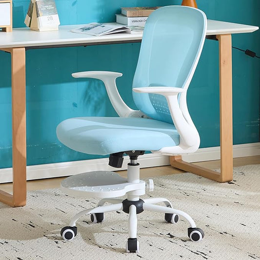 Kids Desk Chair Ergonomic Study Chair Swivel Mesh Desk Chair with Adjustable Arm Height Footrest Wheel Computer Home Office Chair for Children Boys Girls Students Bedroom School Age 5-13 Blue