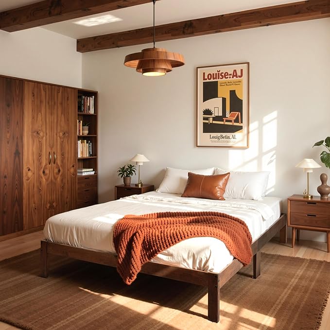 Hokway Wood King Size Bed Frame-No Wobble,Noise-Free,Easy Assembly with Precise Holes,12 in Wood Slat Support,No Box Spring Needed,Walnut