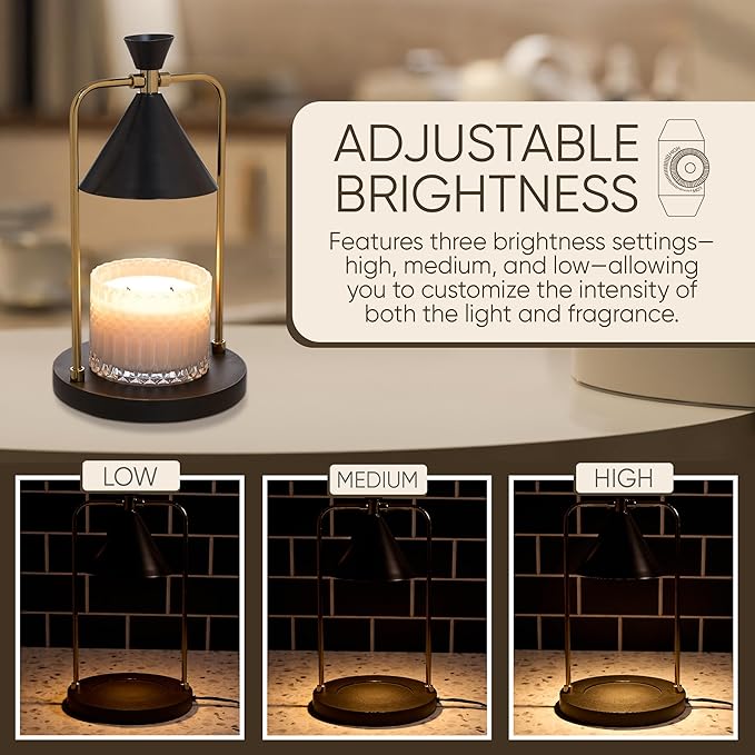 Sheffield Home Glass Candle Warmer Lamp – Elegant Candle Warmer for Long-Lasting Fragrance, Sleek Design, 12x7, Black Iron Candle